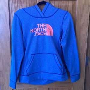 North Face, sweatshirt, lightly worn, blue, pink,